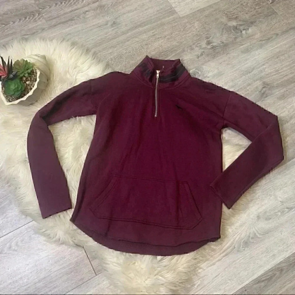 PINK Victoria's Secret Tops - Victoria secret pink maroon wine and black dog logo 1/4 zip pullover xs